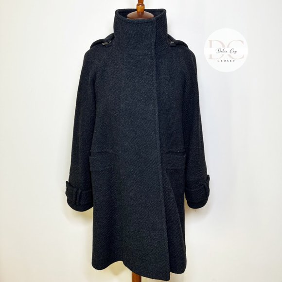 MASSIMO DUTTI Long Pea Coat Belled Sleeves Size 26 US - Picture 2 of 13